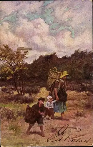 Künstler Ak Gerstenhauer, J. G., Familienbild, Mutter mit Kindern, Körbe, Wiese