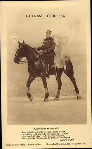 Ak La France et Joffre, General Joffre zu Pferde
