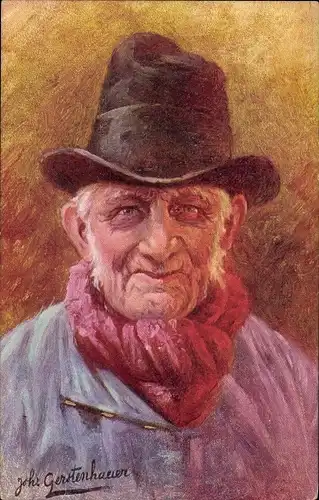 Künstler Ak Gerstenhauer, J. G., Portrait eines Mannes in niederländischer Tracht, Hut, Tuch