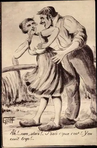 Künstler Ak Griff, Liebespaar, Ah, non, alors, J' sais c'que c'est...