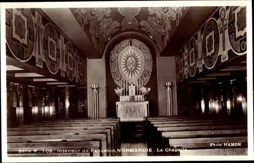 Ak Interieur du Paquebot Normandie, La Chapelle, French Line, CGT