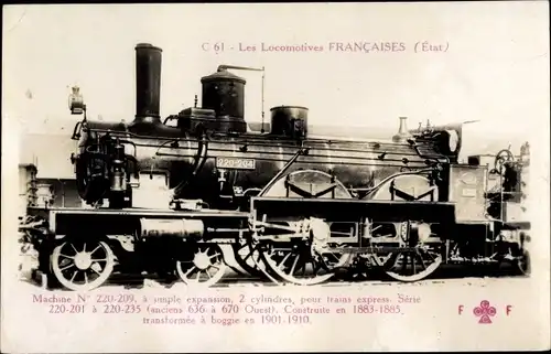 Ak Französische Eisenbahn, Lokomotive, Machine No 220-209