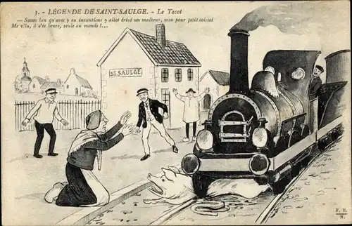 Ak Legende de Saint Saulge, Le Tacot, Umgefahrenes Schwein, Eisenbahn