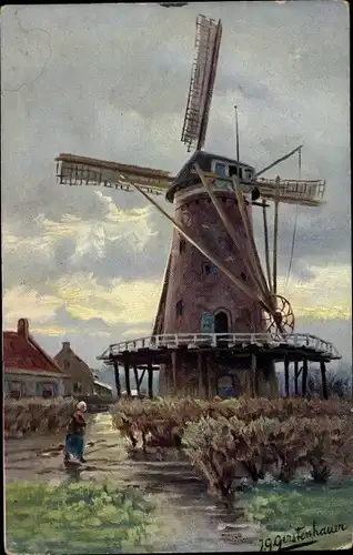 Künstler Ak Gerstenhauer, J. G., Maart Utrecht, Blick auf eine Windmühle