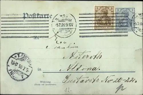 Ganzsachen Ak Hamburg, Letzte Grüße auf der letzten 2Pf. Postkarte, 30. Juni 1906, Postbote