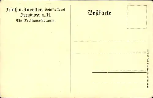 Ak Freyburg an der Unstrut, Sektkellerei Kloß und Förster, Arbeiter im Fertigmacheraum