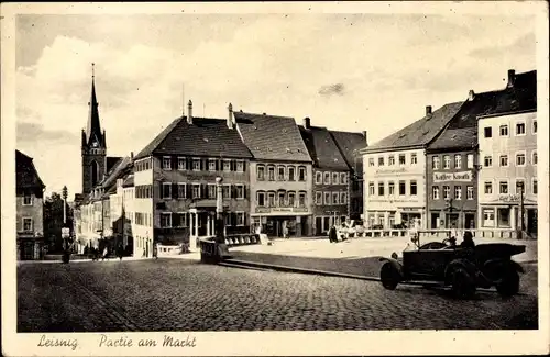 Ak Leisnig in Sachsen, Markt, Kaffee Knoth, Kräutergewölbe