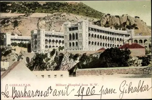 Ak Gibraltar, Military Hospital from N.W., Militärkrankenhaus, Außenansicht