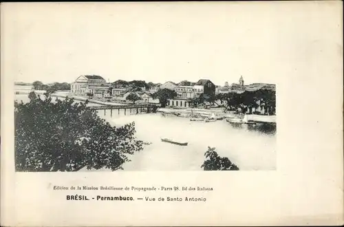 Ak Pernambuco Brasilien, Vue de Santo Antonio, Fluss, Brücke, Ortsansicht vom anderen Ufer