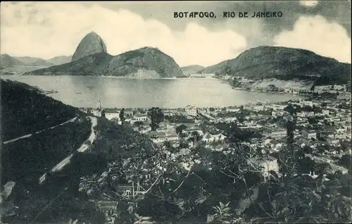 Ak Botafogo Rio de Janeiro Brasilien, Ortsansicht, Küste, Umgebung, Berge