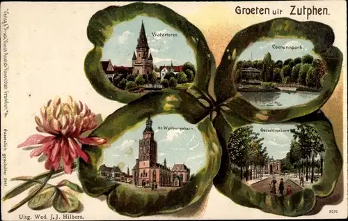 Kleeblatt Litho Zutphen Gelderland, Watertoren, St. Walburgskerk, Gerechtsgebouw, Park
