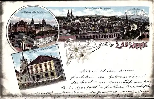 Litho Lausanne Kanton Waadt, Kathedrale, Gesamtansicht, Grand Basar Universel