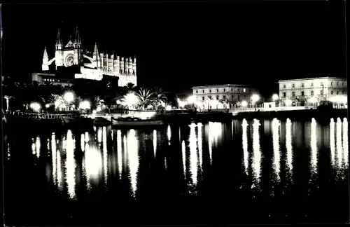 Ak Palma de Mallorca Balearische Inseln, La Catedral de noche, Kathedrale bei Nacht