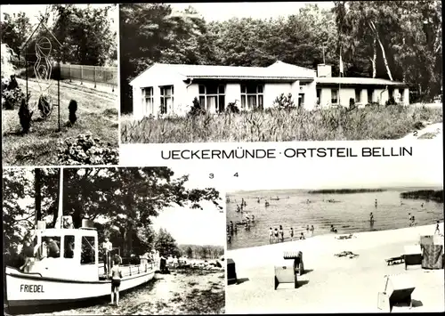 Ak Bellin Ueckermünde in Vorpommern, HO-Gaststätte Waldperle, Haffjungfrau Ilona, Kinderspielschiff