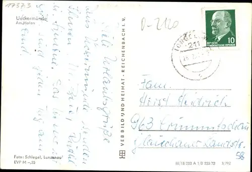 Ak Ueckermünde in Mecklenburg Vorpommern, Am Hafen, Fischerboote