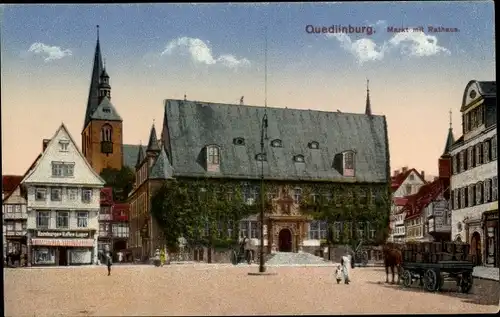 Ak Quedlinburg im Harz, Markt mit Rathaus