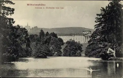 Ak Bad Wilhelmshöhe Kassel in Hessen, Schloss und Herkules vom Lac