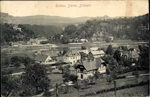 Ak Rathen an der Elbe Sächsische Schweiz, Teilansicht