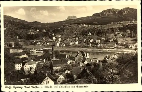 Ak Pötzscha Wehlen an der Elbe Sachsen, Blick auf den Ort, Bärenstein, Lilienstein