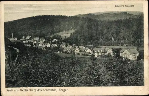 Ak Rechenberg Bienenmühle Erzgebirge, Talblick auf den Ort, Kaden's Gasthof