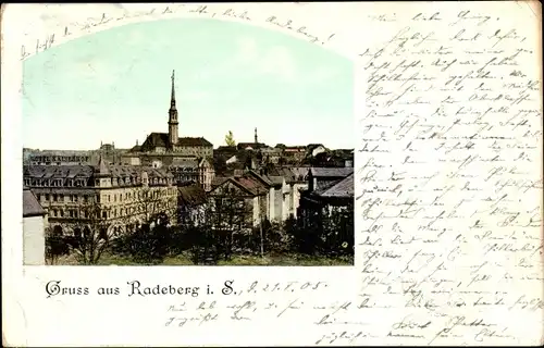 Passepartout Ak Radeberg in Sachsen, Teilansicht des Orts