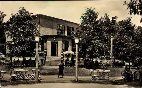 Ak Forst in der Niederlausitz, HOG Wehrinsel im Rosengarten, Terrasse