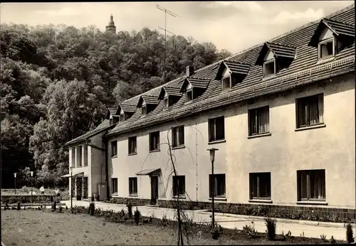 Ak Meisdorf Falkenstein im Harz, Ferienheim Thalmühle, Blick zur Burg Falkenstein