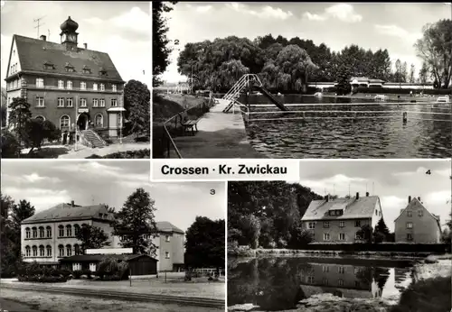 Ak Crossen Zwickau in Sachsen, Rathaus, Freibad, Oberschule, Am Teich