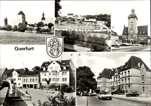 Ak Querfurt im Saalekreis, Teilansicht mit Burg, Rathaus, Polytechnische Oberschule Philipp Müller