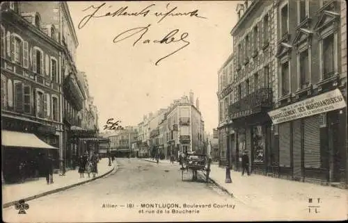 Ak Montluçon Allier, Boulevard Courtay et rue de la Boucherie