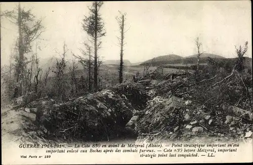 Ak Metzeral Elsass Haut Rhin, Cote 850 en avant de Metzeral, Schlachtfeld, 1. Weltkrieg