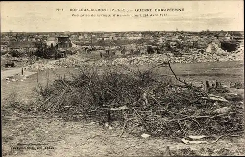 Akl Boisleux-au-Mont Pas de Calais, la route d'Hamelincourt, Kriegszerstörung 1. Weltkrieg