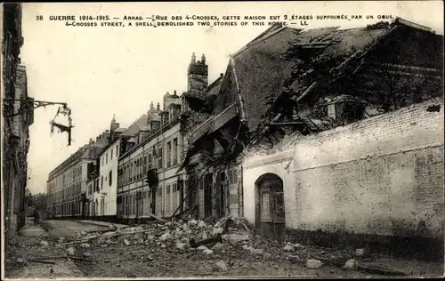Ak Arras Pas de Calais, Rue des 4-Crosses, cette Maison eut 2 Etages supprimes par un obus