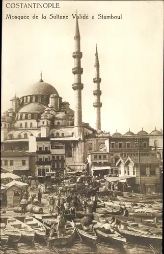 Ak Konstantinopel Istanbul Türkei, Mosquée de la Sultane Validé a Stamboul, Hafen, Boote