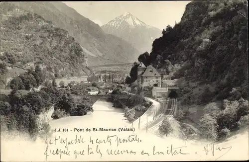 Ak Saint Maurice Kanton Wallis, Pont sur le Rhône, Tunnel