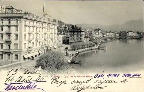 Ak Lugano Kanton Tessin Schweiz, Quai et le Grand Hotel