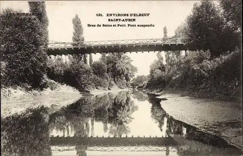 Ak Saint Aubin sur Mer Seine Maritime, Bras de Seine et Petit Pont suspendu