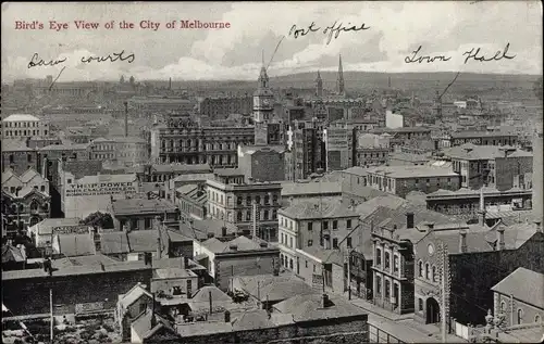 Ak Melbourne Australien, Stadt aus Vogelschau gesehen