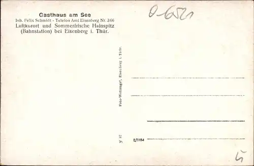 Ak Hainspitz in Thüringen, Gasthof am See, Seeblick