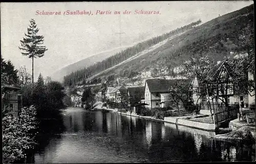 Ak Schwarza Saalbahn Rudolstadt in Thüringen, Häuser an der Schwarza