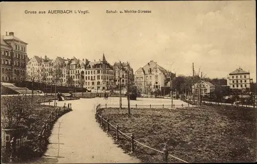 Ak Auerbach im Vogtland, Schul- und Moltkestraße