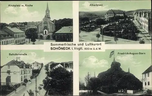 Ak Schöneck im Vogtland, Kirchplatz, Kirche, Albertplatz, Friedrich August Stein, Bahnhofstraße