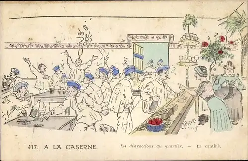 Künstler Ak Jarry, A. P., Soldatenleben, Französische Soldaten, Kantine, A la Caserne