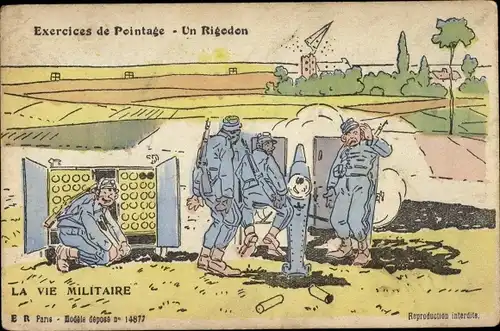 Ak Soldatenleben, Französische Soldaten, Geschütz, Exercices de Pointage, Un Rigedon