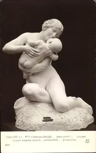 Ak Plastik von P. d'Annunzio Daillon, Schlaf Kindlein, schlaf