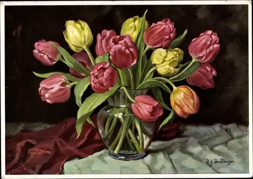 Künstler Ak Wendlberger, W. H., Rote und gelbe Tulpen