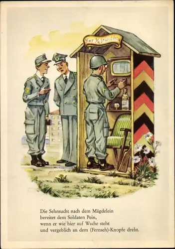 Ak Soldat im Wachhäuschen mit Fernseher, Offizier