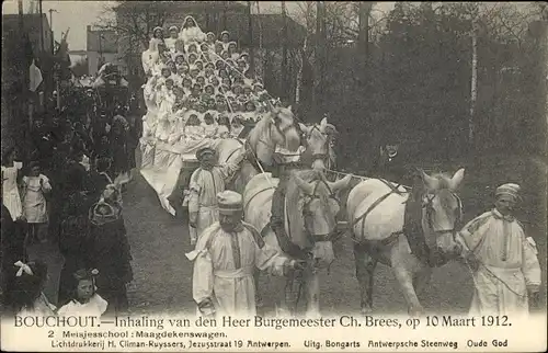 Ak Bouchcut, Inhaling van den Heer Burgermeester Ch. Brees, op Maart 1912, Maagdekenswagen