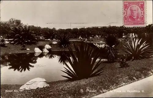 Ak São Paulo Brasilien, Jardim de Praca da Republica, Park, Teich