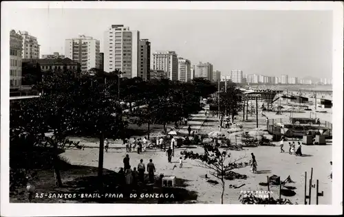 Ak Santos Brasilien, Praia do Gonzaga, Strand, Strandpromenade